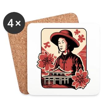 Asian Flowers: Portrait of an Asian Peasant - Coasters (set of 4) - white - Front