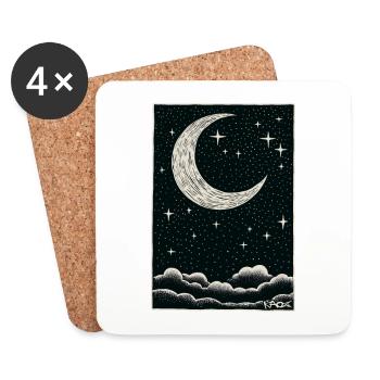 Sleeping clouds, moon and stars - Coasters (set of 4) - white - Front