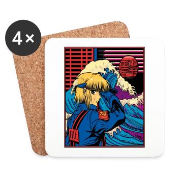 Kanagawa Wave and Victoria thePolice Girl - Coasters (set of 4) - white - Front