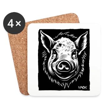 a pig, a sow, a boar - Coasters (set of 4) - white - Front