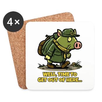 Time to get away from here: Wandering Pig - Coasters (set of 4) - white - Front