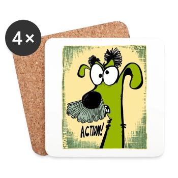 Chien directeur fou et drôle en action - Dessous de verre (lot de 4) - blanc - Devant