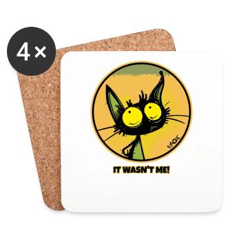 The cool innocent cat: "That wasn't me!" - Coasters (set of 4) - white - Front