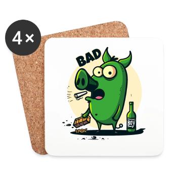 Le cochon de dessin animé cool est un mauvais garçon - Dessous de verre (lot de 4) - blanc - Devant