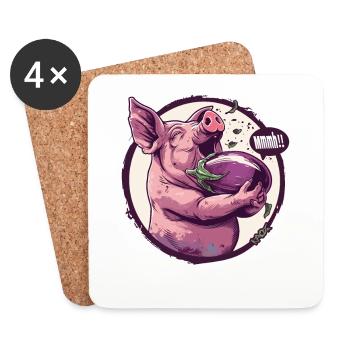 Eggplant Loving Vegetarian Pork - Coasters (set of 4) - white - Front