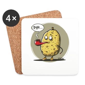Cartoon Potato with Tobacco Pipe - Coasters (set of 4) - white - Front