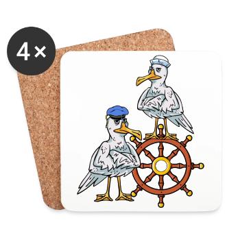 Steering Wheel Seafarer Cruise Seagulls Captain Voyage - Coasters (set of 4) - white - Front