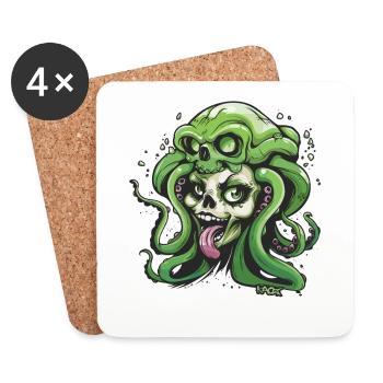 funny cool tentacle octopus skull lady - Coasters (set of 4) - white - Front