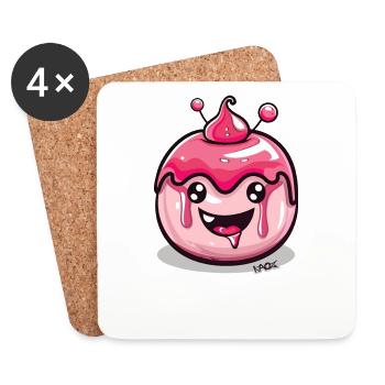 Cute Kawaii Blob Pudding - Coasters (set of 4) - white - Front