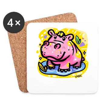 Colorful and cute hippopotamus - Coasters (set of 4) - white - Front