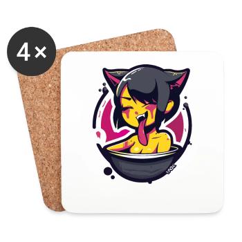 Anime kitten girl at bath day - Coasters (set of 4) - white - Front