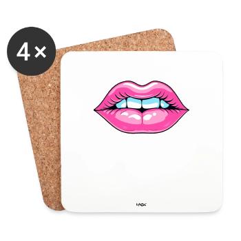 Embrasser les lèvres et embrasser les lèvres, la bouche - Dessous de verre (lot de 4) - blanc - Devant