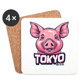 Grand sourire et cochon drôle de Tokyo - Dessous de verre (lot de 4) - blanc - Devant