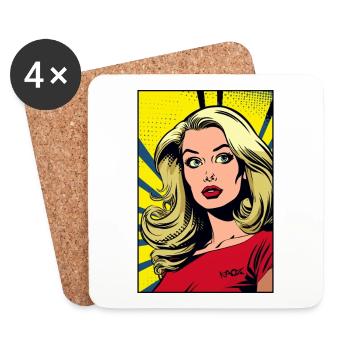 Bande dessinée Pop Art d’une femme blonde - Dessous de verre (lot de 4) - blanc - Devant