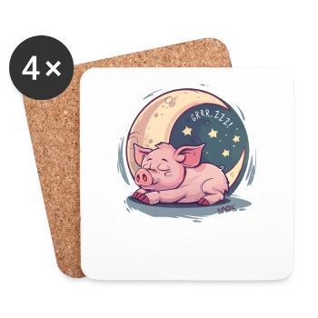 Stars, moon and a sleeping pig - Coasters (set of 4) - white - Front