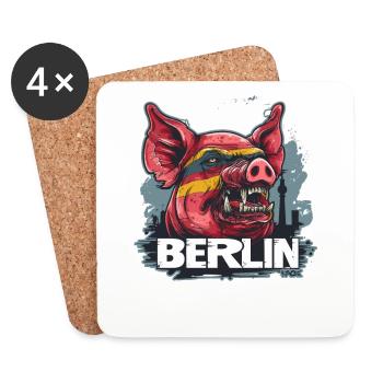 Berlin Schwein - Untersetzer (4er-Set) - Weiß - Vorne