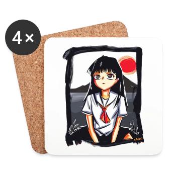 Anime Manga Schoolgirl Japanese Red Sun - Coasters (set of 4) - white - Front