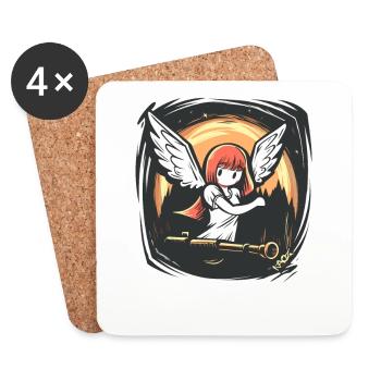 Bright Anime Angel Girl with Rifle - Coasters (set of 4) - white - Front