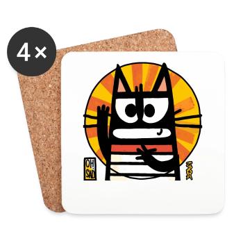 Oh comme c’est triste, drôle chat de dessin animé abstrait - Dessous de verre (lot de 4) - blanc - Devant
