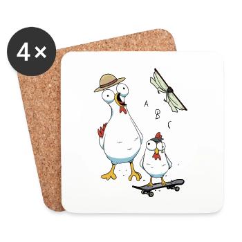 Poulets Inscription à l’école Enfant de première année - Dessous de verre (lot de 4) - blanc - Devant