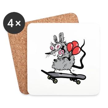 Nager Ratte Skater Maus Skateboard Geburtstag - Untersetzer (4er-Set) - Weiß - Vorne