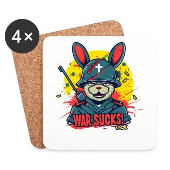 Bunny Rabbit Soldat, La guerre c’est de la merde - Dessous de verre (lot de 4) - blanc - Devant
