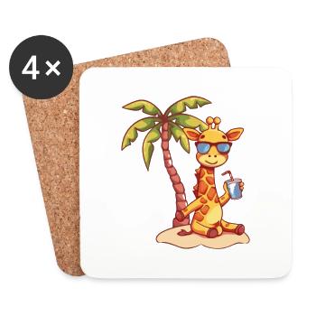 Girafe Vacances d’été à la plage - Dessous de verre (lot de 4) - blanc - Devant