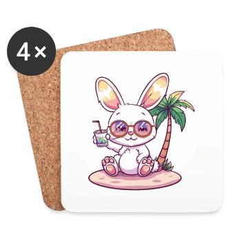 Hase Sommer Strand Urlaub - Untersetzer (4er-Set) - Weiß - Vorne