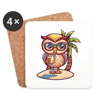 Owl Summer Beach Vacation - Coasters (set of 4) - white - Front