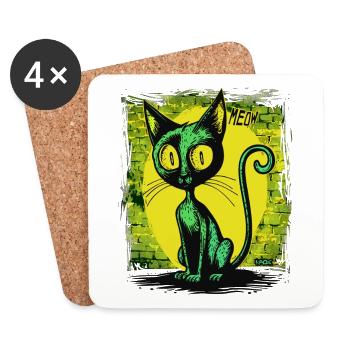 Super cool funny cat, meow - Coasters (set of 4) - white - Front