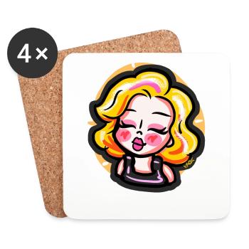 Blondes Cartoon-Mädchen im Comic-Stil - Untersetzer (4er-Set) - Weiß - Vorne