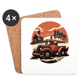 Rural idyll: barn and tractor, farmers - Coasters (set of 4) - white - Front