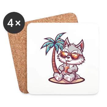 Vacances d’été à la plage Wolf - Dessous de verre (lot de 4) - blanc - Devant