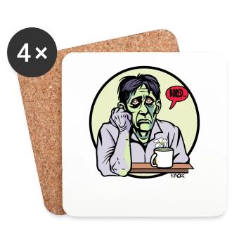 Bored zombie with coffee and flower - Coasters (set of 4) - white - Front