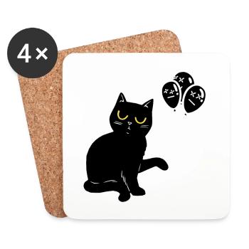 Chat noir Chat Halloween Ballons - Dessous de verre (lot de 4) - blanc - Devant