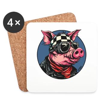 Motorcyclist Motorcycle Biker Pig - Coasters (set of 4) - white - Front