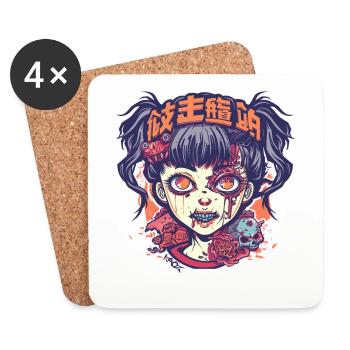 Manga Anime Zombie Goule Fille Illustration - Dessous de verre (lot de 4) - blanc - Devant