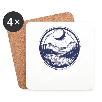 Lune et nature : rivière et montagnes - Dessous de verre (lot de 4) - blanc - Devant