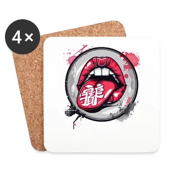 Baiser franco-japonais : lèvres et bouche - Dessous de verre (lot de 4) - blanc - Devant