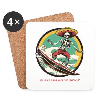 Skeleton hispano-mexicain - « Le surf est mort » - Dessous de verre (lot de 4) - blanc - Devant