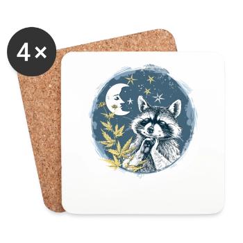 Stars, moon and sleeping raccoon - Coasters (set of 4) - white - Front