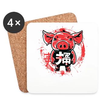 Frecher Schweine-Junge, die kleine Sau - Untersetzer (4er-Set) - Weiß - Vorne