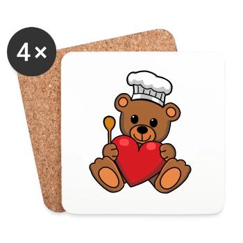 Teddy Koch Kochmütze kochen Teddybär Köchin - Untersetzer (4er-Set) - Weiß - Vorne
