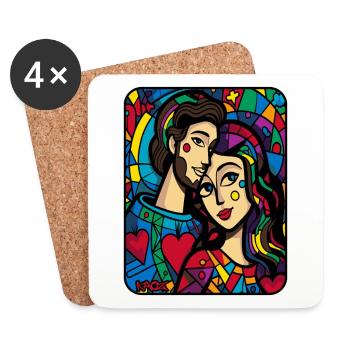 Cœurs et amants - Dessous de verre (lot de 4) - blanc - Devant