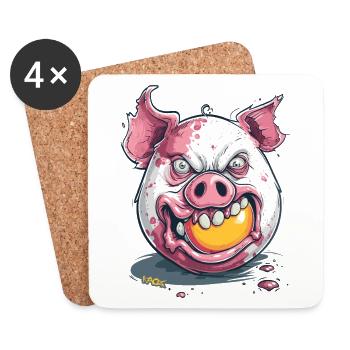 Horror: Zombie pig eats egg yolk - Coasters (set of 4) - white - Front