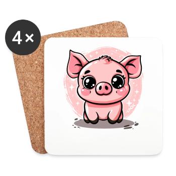 Mignon petit cochon porcelet cochon - Dessous de verre (lot de 4) - blanc - Devant