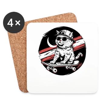 Chat patineur cool sur planche à roulettes - Dessous de verre (lot de 4) - blanc - Devant