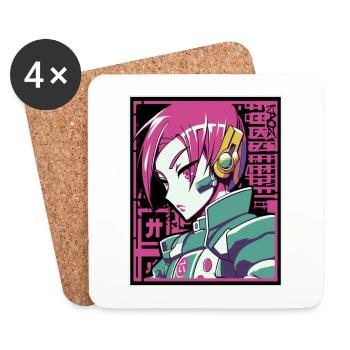 Cyber World : Punk Anime Sci-Fi Girl - Dessous de verre (lot de 4) - blanc - Devant