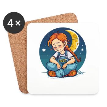 Sleeping redhead girl with moon and stars - Coasters (set of 4) - white - Front