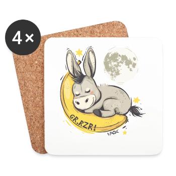Âne endormi sur une banane, endormi - Dessous de verre (lot de 4) - blanc - Devant